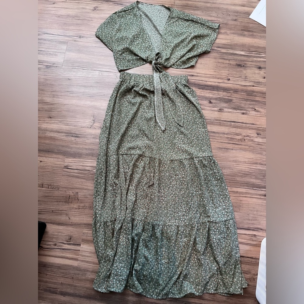 Green skirt and crop top set